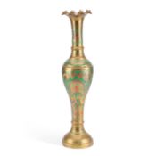 A LARGE EASTERN ENAMELLED BRASS VASE
