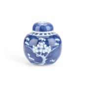 A CHINESE BLUE AND WHITE PRUNUS GINGER JAR AND COVER