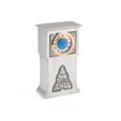 LIBERTY & CO A TUDRIC PEWTER AND ENAMEL MANTEL CLOCK