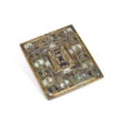 A BRASS AND ENAMEL ICON POSSIBLY RUSSIAN