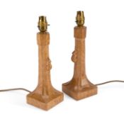 ROBERT THOMPSON OF KILBURN TWO MOUSEMAN OAK TABLE LAMPS