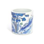A CHINESE DOUCAI PORCELAIN 'DEER AND CRANES' BRUSH POT