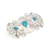 OLIVER BAKER FOR LIBERTY & CO A SILVER AND TURQUOISE BUCKLE