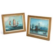 CHINESE SCHOOL (19TH CENTURY) PAGODA AND JUNKS