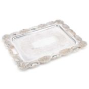 A LATE VICTORIAN SILVER-PLATED TWO-HANDLED TRAY