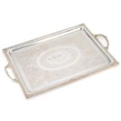A LARGE VICTORIAN SILVER-PLATED TWO-HANDLED TRAY