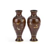 A FINE PAIR OF JAPANESE BRONZE AND MIXED METALS VASES MEIJI PERIOD (1868-1912)