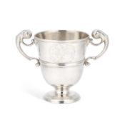 A GEORGE II IRISH SILVER TWO-HANDLED CUP
