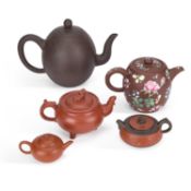 FIVE CHINESE YIXING TEAPOTS