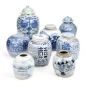 EIGHT CHINESE BLUE AND WHITE JARS