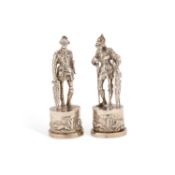 A PAIR OF GERMAN CAST SILVER FIGURES OF KNIGHTS