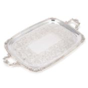 A LARGE VICTORIAN SILVER-PLATED TWO-HANDLED TRAY