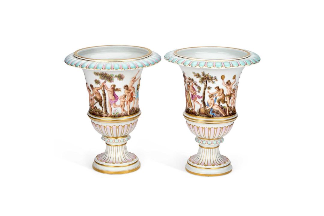 A LARGE PAIR OF MEISSEN VASES