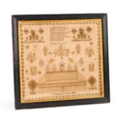 A LARGE WILLIAM IV SOLOMON'S TEMPLE NEEDLEWORK SAMPLER