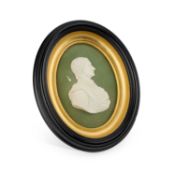 A TITLED WEDGWOOD GREEN JASPER PORTRAIT PLAQUE OF SIR ISAAC NEWTON LATE 18TH CENTURY