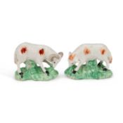 A PAIR OF DERBY MODELS OF SHEEP