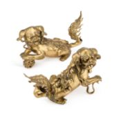 A LARGE PAIR OF CHINESE BRONZE LION DOGS MING DYNASTY