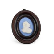 A TITLED WEDGWOOD BLUE JASPER PORTRAIT PLAQUE OF DAVID GARRICK
