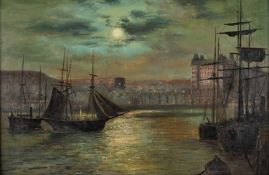 WALTER LINSLEY MEEGAN (1859-1944) SCARBOROUGH HARBOUR BY MOONLIGHT, 1911