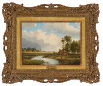 H VROOM (DUTCH 19TH CENTURY) LANDSCAPE WITH RIVER AND WINDMILL