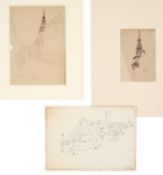 DOUGLAS ION SMART (1879-1970) THREE PEN AND PENCIL STUDIES, RICHMOND CASTLE, YORKSHIRE, ST MARTINS C