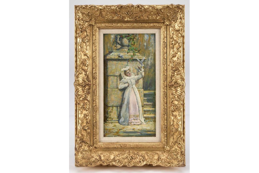 S. PASINI (ITALIAN LATE 19TH/ EARLY 20TH CENTURY) LADY WITH DOVES - Image 2 of 3