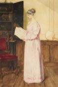 ATTRIBUTED TO CHARLES GREEN (1840-1898) LADY READING A PAPER IN AN ELEGANT INTERIOR