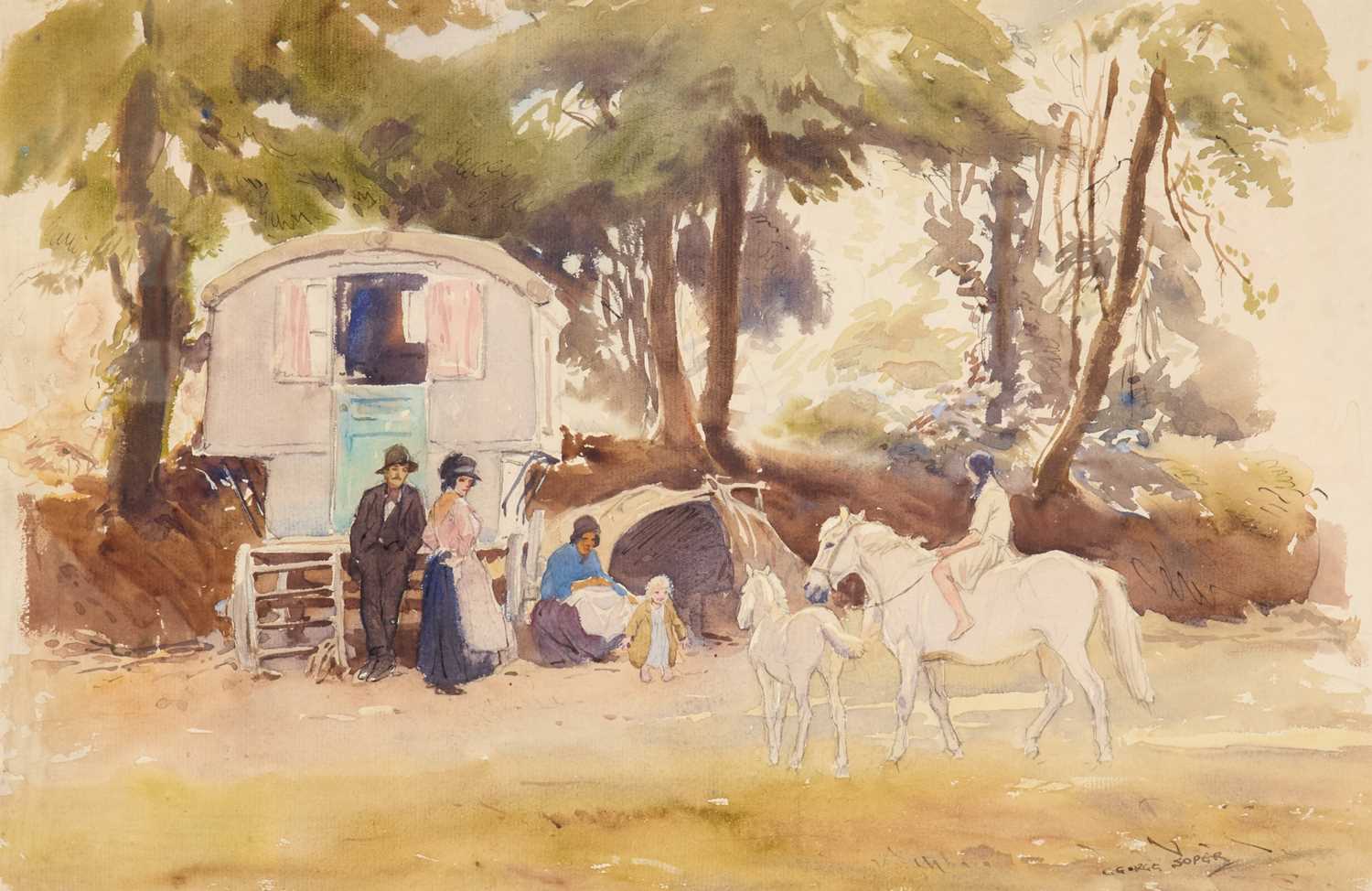 GEORGE SOPER RI (1870-1942) TRAVELLERS OUTSIDE THEIR CARAVAN