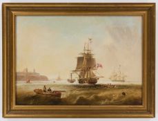 JOHN SCOTT (1802-1885) WARSHIP UNDER TOW, TYNEMOUTH