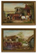 EDWIN FREDERICK HOLT (1830-1912) A PAIR OF VIEWS, THE BLACKSMITHS AND TIMBER YARD