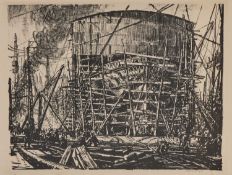 SIR MUIRHEAD BONE (1876-1953) SHIP BUILDING ON THE CLYDE, ON THE STOCKS