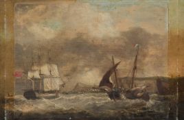 CIRCLE OF THOMAS LUNY (1759-1837) FRENCH AND ENGLISH SHIPS OFF THE COAST