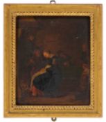 17TH CENTURY DUTCH SCHOOL A WOMAN SLEEPING IN FRONT OF A FIRE IN AN INN