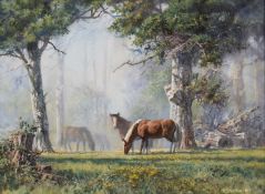 PHILIP STANTON (BORN 1955) WILD HORSES IN A WOODLAND