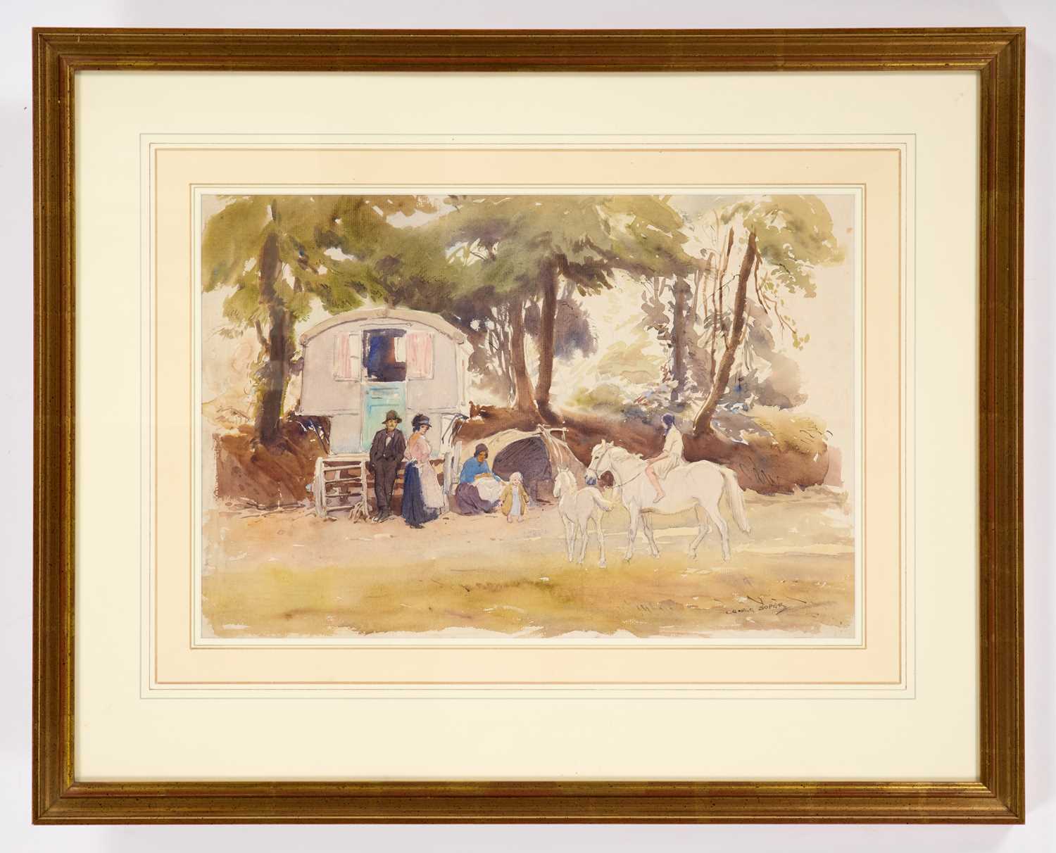 GEORGE SOPER RI (1870-1942) TRAVELLERS OUTSIDE THEIR CARAVAN - Image 2 of 3