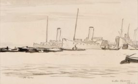 SIR MUIRHEAD BONE (1876-1953) BATTLE STEAMERS, THAMES