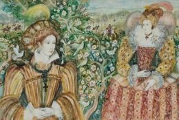 PATRICIA RAWAL (20TH CENTURY) 'MARY QUEEN OF SCOTS AND ELIZABETH' AND 'ANNE BOLEYN , JANE SEYMOUR AN