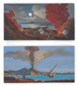 20TH CENTURY EUROPEAN SCHOOL PAIR OF VIEWS OF VESUVIUS ERUPTING