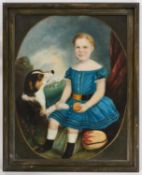 19TH CENTURY, POSSIBLY AMERICAN SCHOOL PORTRAIT OF A GIRL WITH HER DOG