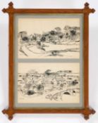 RONALD MADDOX (1930-2018) A PAIR OF INK DRAWINGS, FRAMED AS ONE
