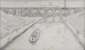 AFTER LAWRENCE STEPHEN LOWRY (1887-1976) A BARGE AT NINE ARCHES VIADUCT
