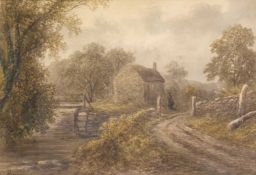 GEORGE ALEXANDER (1832-1913) COTTAGE BY A STREAM