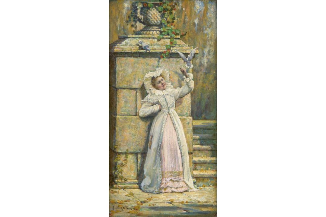 S. PASINI (ITALIAN LATE 19TH/ EARLY 20TH CENTURY) LADY WITH DOVES - Image 1 of 3