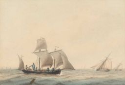 SAMUEL ATKINS (FL 1787-1808) SEASCAPE WITH SAILING VESSELS