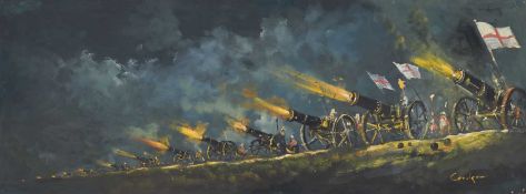 CAVAN CORRIGAN (20TH CENTURY) SIX LARGE BATTLE SCENES