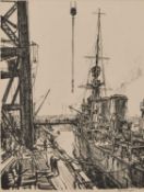 SIR MUIRHEAD BONE (1876-1953) SHIP BUILDING ON THE CLYDE, READY FOR SEA