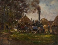 EARLY 20TH CENTURY SCHOOL THRESHING THE HAY
