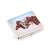 AN EARLY 20TH CENTURY SILVER-PLATED AND ENAMEL CIGARETTE CASE