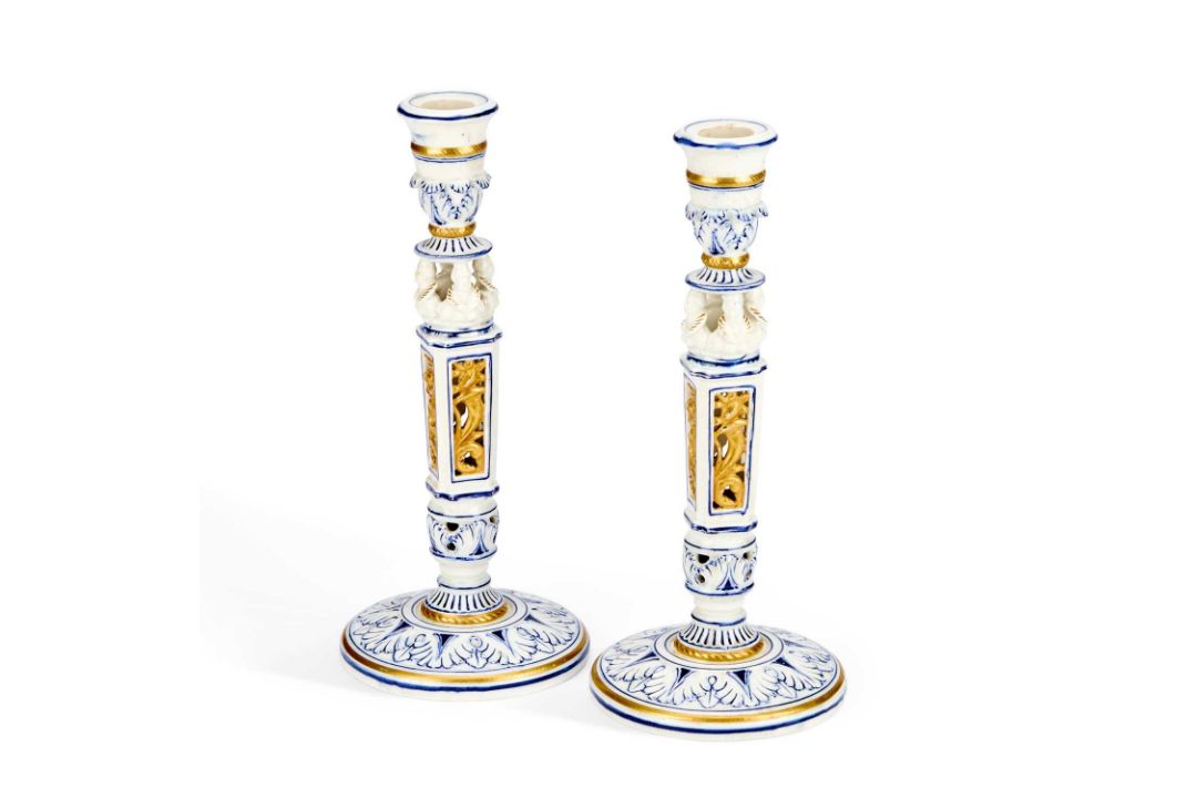 A RARE PAIR OF WEDGWOOD 'CINQUE CENTO' CANDLESTICKS CIRCA 1876 - Image 1 of 2