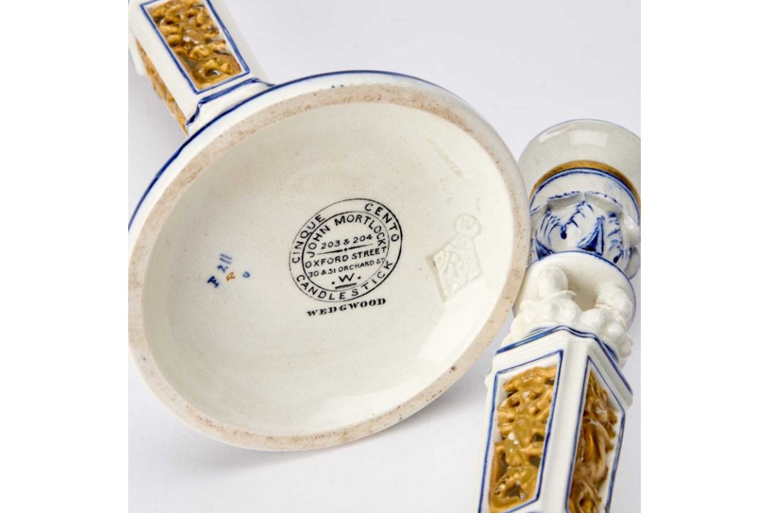 A RARE PAIR OF WEDGWOOD 'CINQUE CENTO' CANDLESTICKS CIRCA 1876 - Image 2 of 2